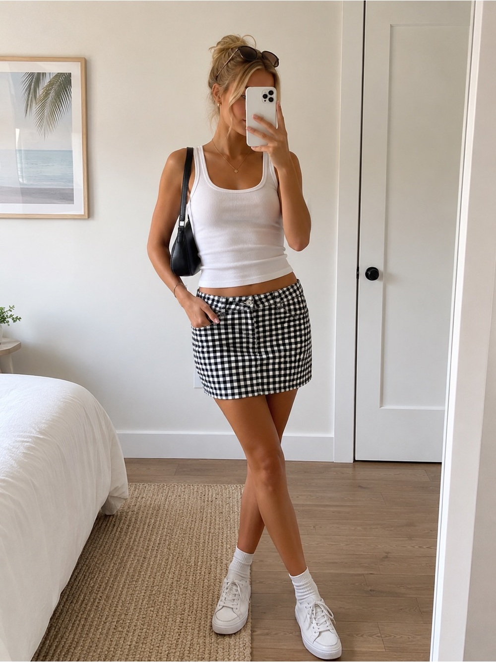 PacSun Black White Gingham Mini Skirt Y2K Cotton Low Rise Size 26